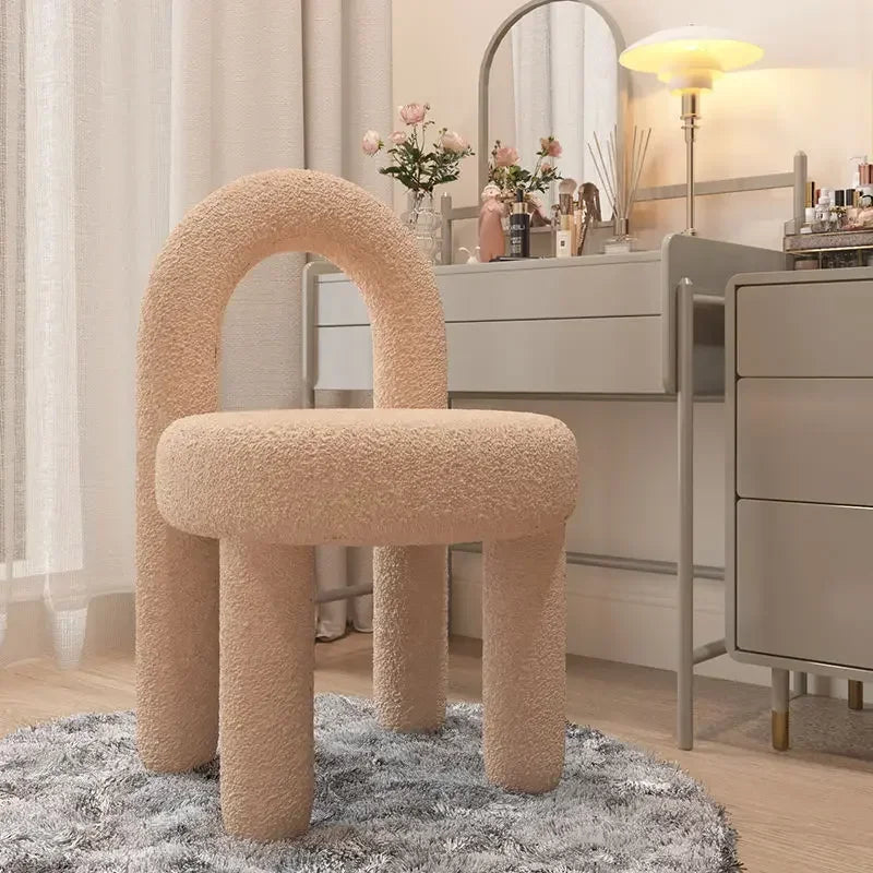 Nordic Bedroom Makeup Chair Living Room Furniture Armchair Backrest Dining Chair Creative Designer Flannelette Leisure Chairs