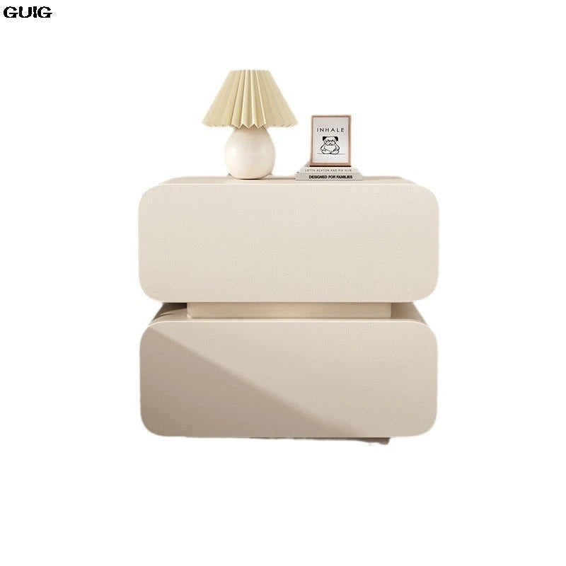GUIG Cream Wind Bedside Table Simple Modern Solid Wood Bedside Storage Cabinet Home Bed Cabinet Bedroom Small Bedside Cabinet