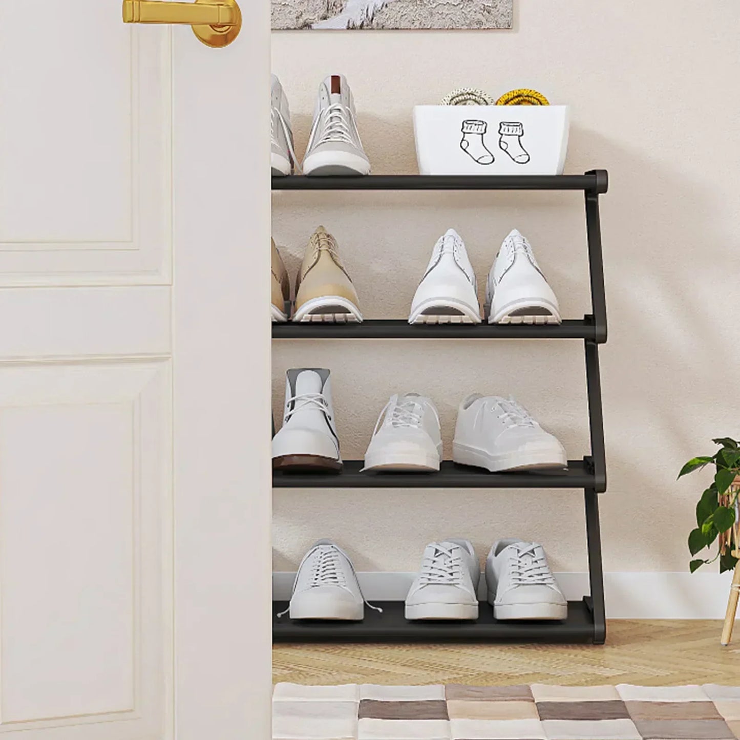 Stable Shoe Storage Rack 4 Tiers Easy Installation Shoe Shelf Free Standing Large Capacity Z-shaped Home Entryway Shoe Organizer