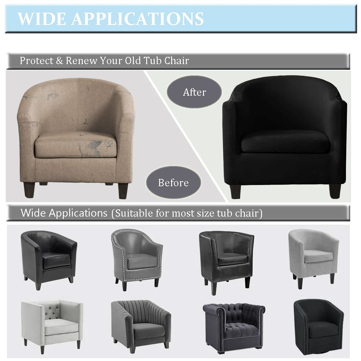 SHENGYIJING Piece Velvet Tub Chair Covers for Armchairs,Spandex Tub Chair Slipcovers,Stretch Tub Chair Slipcover Furniture Pro