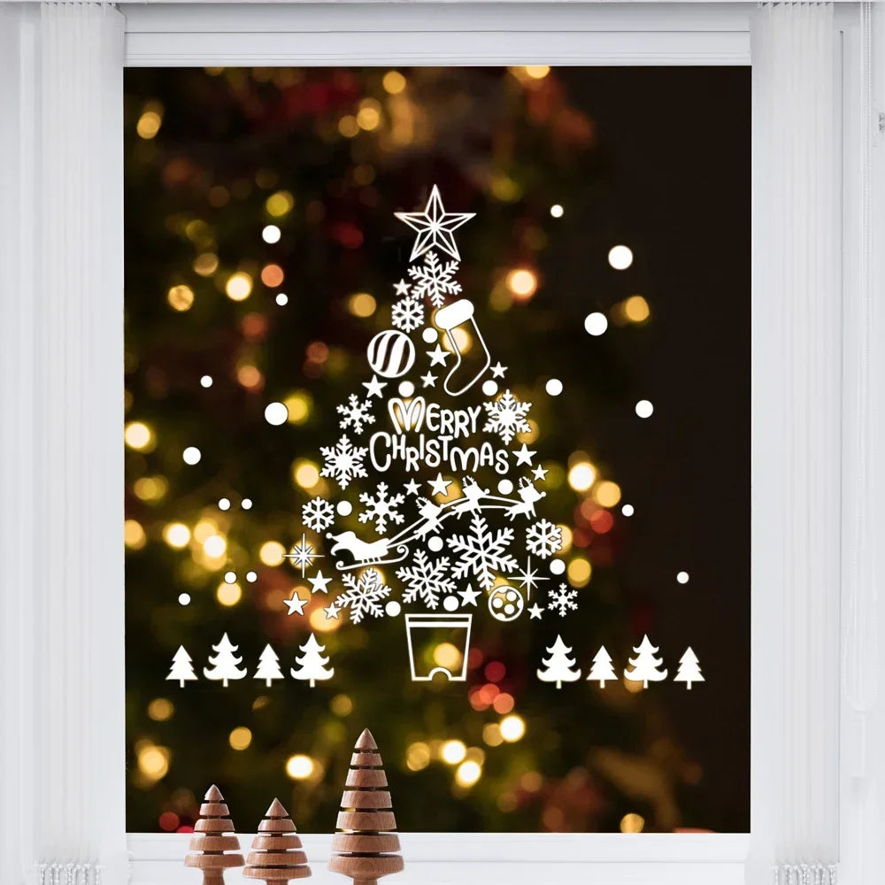 Christmas Santa Claus Snowflake Glass Windows New Year Sticker Wall Decals Wallpaper Wall Stickers Living Room Home Decor Mural