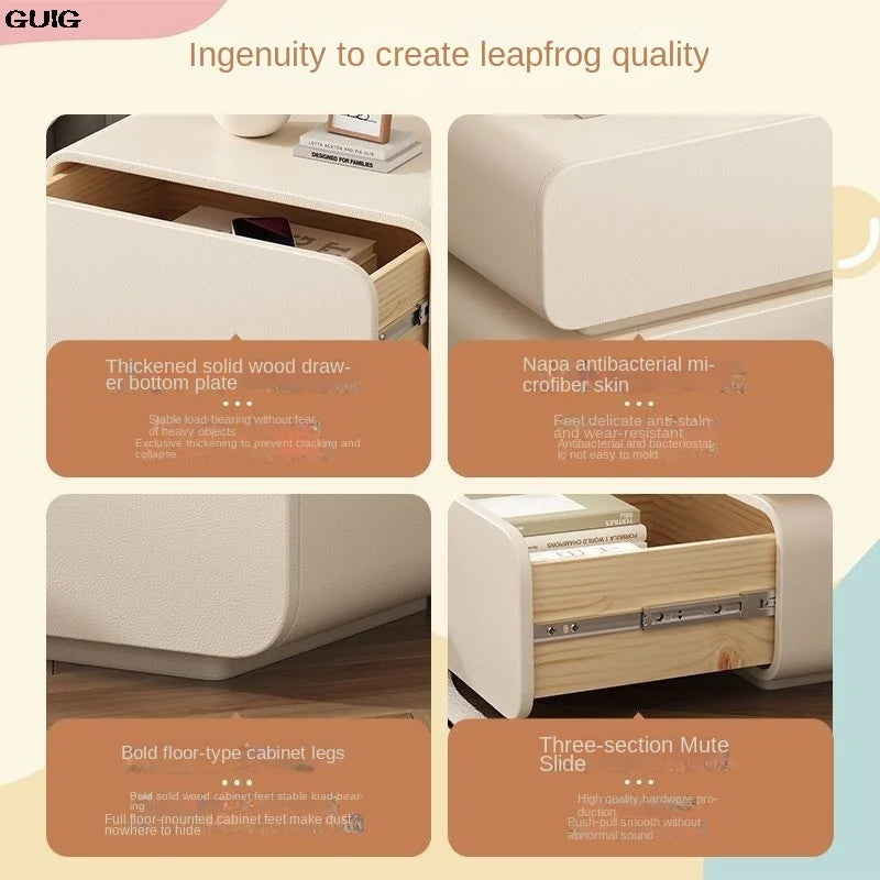 GUIG Cream Wind Bedside Table Simple Modern Solid Wood Bedside Storage Cabinet Home Bed Cabinet Bedroom Small Bedside Cabinet
