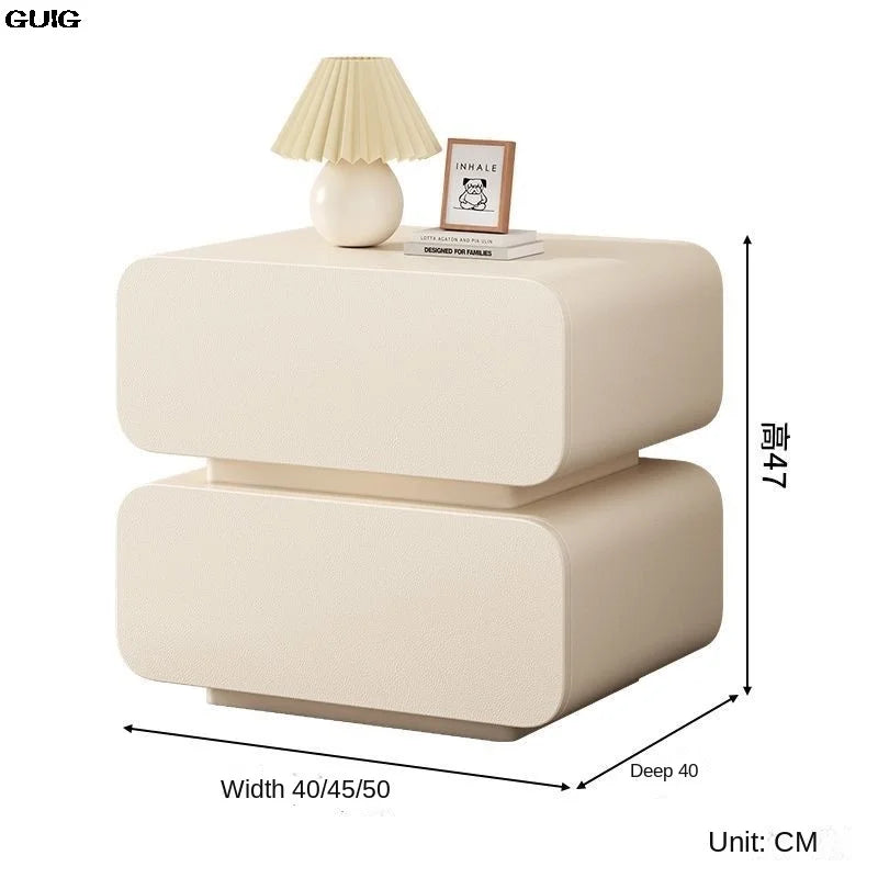 GUIG Cream Wind Bedside Table Simple Modern Solid Wood Bedside Storage Cabinet Home Bed Cabinet Bedroom Small Bedside Cabinet