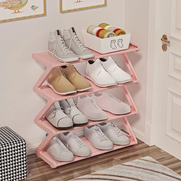 Stable Shoe Storage Rack 4 Tiers Easy Installation Shoe Shelf Free Standing Large Capacity Z-shaped Home Entryway Shoe Organizer