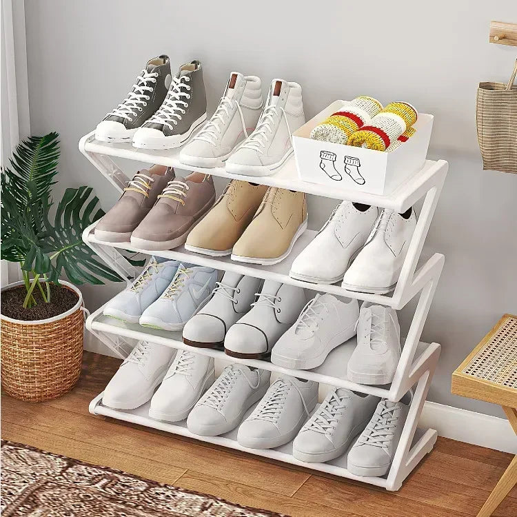 Stable Shoe Storage Rack 4 Tiers Easy Installation Shoe Shelf Free Standing Large Capacity Z-shaped Home Entryway Shoe Organizer