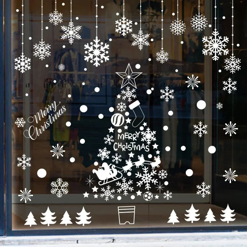 Christmas Santa Claus Snowflake Glass Windows New Year Sticker Wall Decals Wallpaper Wall Stickers Living Room Home Decor Mural
