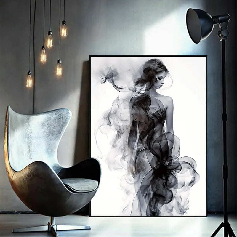 Modern Abstract Shadow Inked Woman Wall Art Poster Print Black White Line Minimalism Canvas Painting Room Home Decor Picture