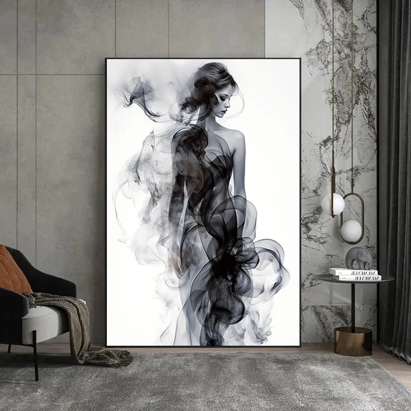 Modern Abstract Shadow Inked Woman Wall Art Poster Print Black White Line Minimalism Canvas Painting Room Home Decor Picture