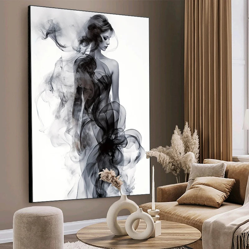 Modern Abstract Shadow Inked Woman Wall Art Poster Print Black White Line Minimalism Canvas Painting Room Home Decor Picture