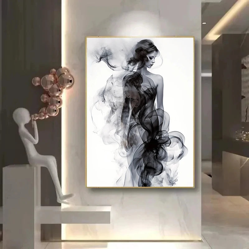 Modern Abstract Shadow Inked Woman Wall Art Poster Print Black White Line Minimalism Canvas Painting Room Home Decor Picture