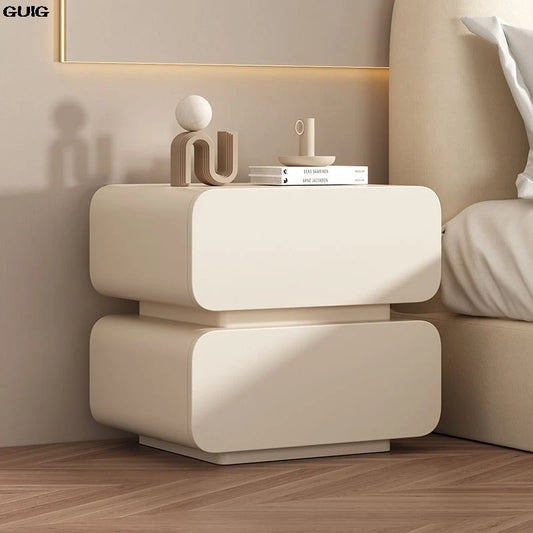 GUIG Cream Wind Bedside Table Simple Modern Solid Wood Bedside Storage Cabinet Home Bed Cabinet Bedroom Small Bedside Cabinet
